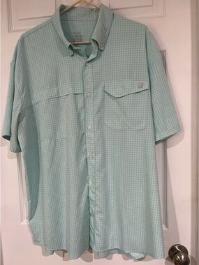 Huk Men’s Short Sleeve Button-Up Shirt, 2XL, Vented, Fishing, Wicking